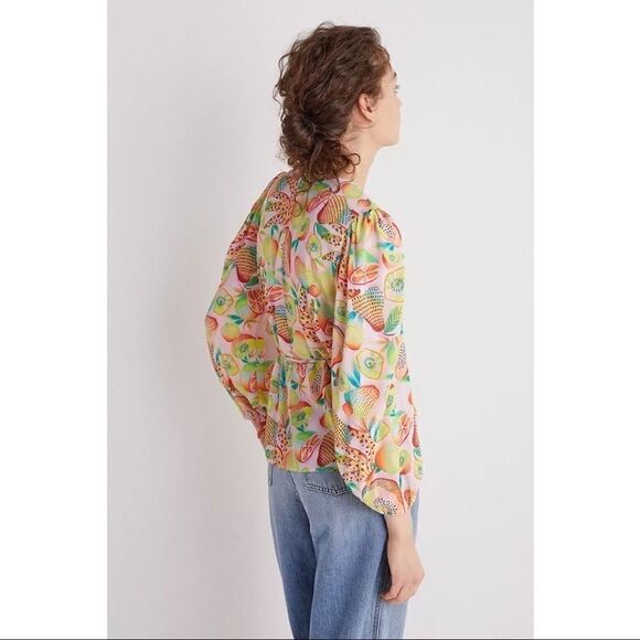 NEW FARM Rio Anthropologie Rainforest Tropical Wrap Long-Sleeve Blouse Top Small - Picture 2 of 3